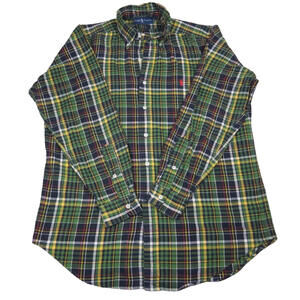 Ralph Lauren Classic Fit Green Red Plaid Flannel Shirt Button Down Size Medium